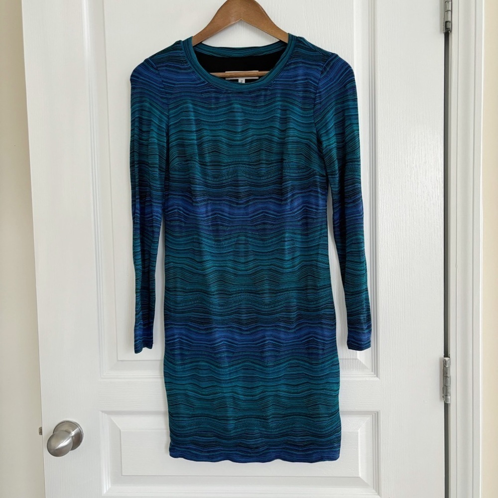 Trina Turk Blue Wavy Striped Knit Sweater Dress Sz 2 Coastal